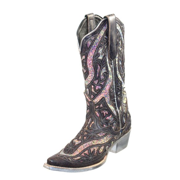 JB Dillon Reserve Black Distressed Midnight Sparkle Inlay Tall Boot Size 8.5 - Picture 5 of 12